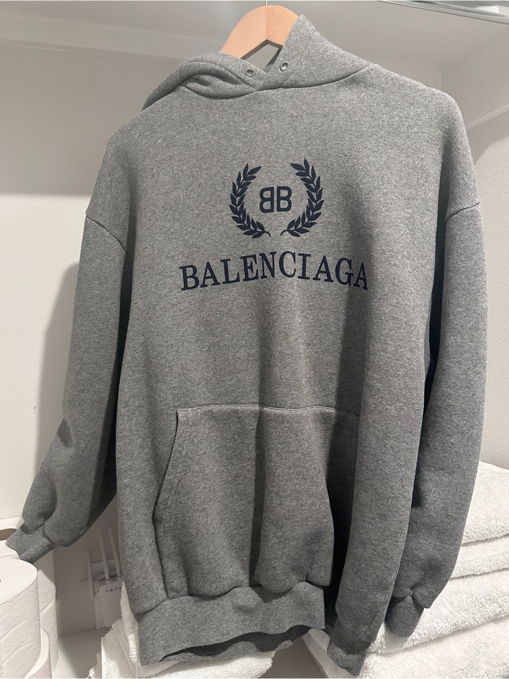 Balenciaga Grey Hoodie with Navy Logo
